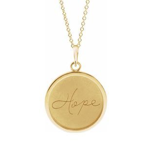 14K Yellow Gold Hope Engraved Disc Necklace, 16-18 Inch